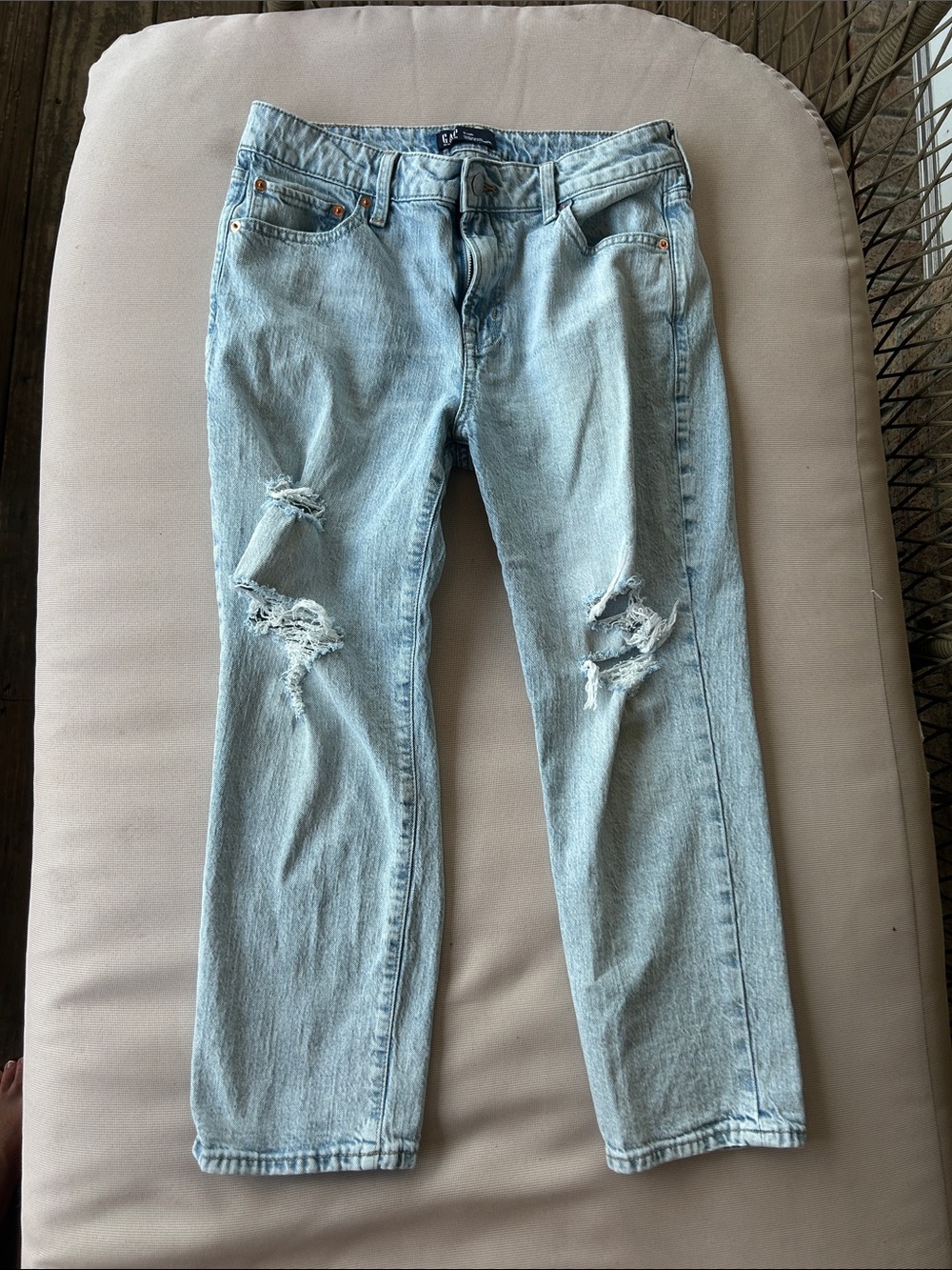 GAP Light Blue Distressed Straight Leg Jeans - Women